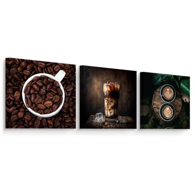 Leinwandbilder Set Aufhängefertig 3 Bilder KAFFEE Kaffeebohnen Küche Esszimmer