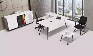 Weißer Eckschreibtisch Arbeitszimmermöbel Büroschrank Couchtisch Tisch 3tlg