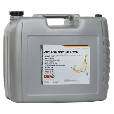 DBV SAE 10W/40 SHPD-Ganzjahresöl (teilsynthetisch) 20-Liter-Kanister