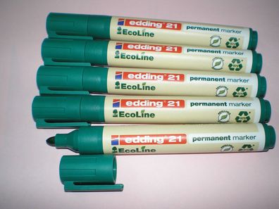 5 Stück Edding 21 Permanent-Marker grün Rundspitze 1,5 -3 mm Filzstift ECO