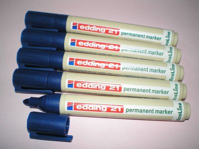5 Stück Edding 21 Permanent-Marker blau Rundspitze 1,5 -3 mm Filzstift ECO