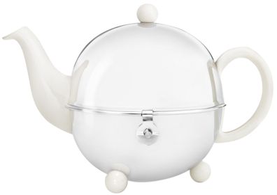 Teekanne 0.9 L weiß Keramik Edelstahl Steingut-Kanne Isolierkanne Teefilter-Sieb