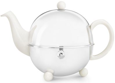 Teekanne 1.3 L weiß Keramik Edelstahl Steingut-Kanne Isolierkanne Teefilter-Sieb