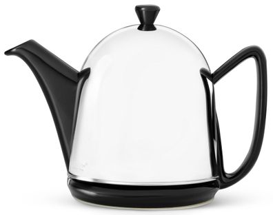 Keramik Teekanne 1.0 L Steingut-Kanne schwarz isolierend Glanz Edelstahl-Mantel