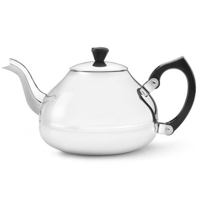 Edelstahl Teekanne 1.25 Liter Teekessel einwandig Design konisch schwarzer Griff