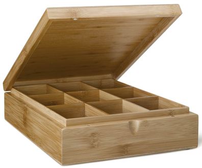Holz Teebeutel-Kiste 19x22 cm 9 Fächer ohne Sichtfenster Teebox Behälter hölzern