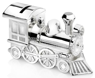 Spardose Lokomotive 15 cm Sparbox versilberte Kinder Sparbüchse silber Money Box