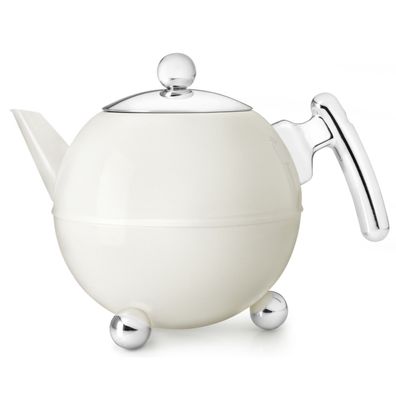Teekanne 1.2 L doppelwandig Teebereiter Isolierkanne Kanne Teekessel creme-weiß