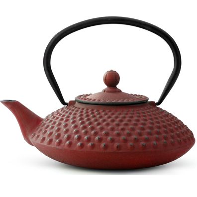 Teekanne 1.25 Liter Gusseisen rot Teekessel innen emaillierte Gusskanne Tee-Sieb
