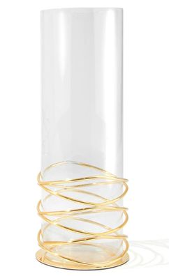 Windlicht 30 cm Glas Kerzenhalter goldfarbene Spirale Kerzenständer Kerzenglas