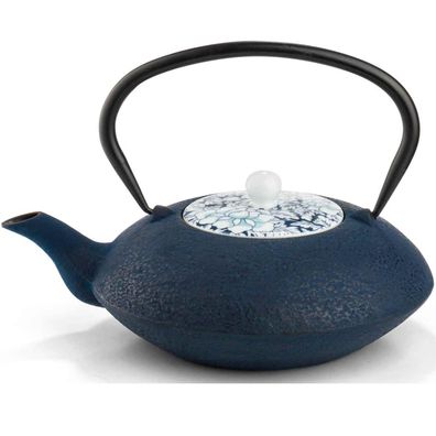 Teekanne 1.2 Liter blau Gusseisen emailliert Teekessel Asia Gusskanne & Tee-Sieb