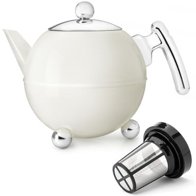 Teekanne 1.2 L creme-weiß Edelstahl doppelwandig Teefiltersieb Teebereiter Kanne