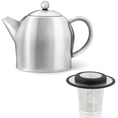 Teekanne 0.5 Liter Edelstahl matt doppelwandig Teebereiter Kanne mit Filter-Sieb