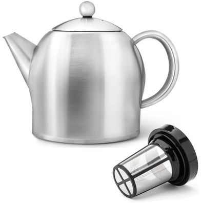 Teekanne 1.4 Liter Edelstahl matt doppelwandig Teebereiter Kanne mit Filter-Sieb