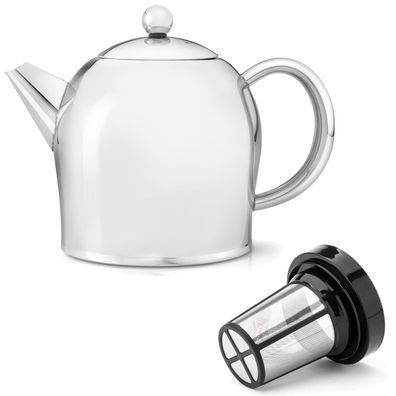 Teekanne 1.0 Liter Edelstahl Glanz doppelwandig Teebereiter Kanne & Filter-Sieb
