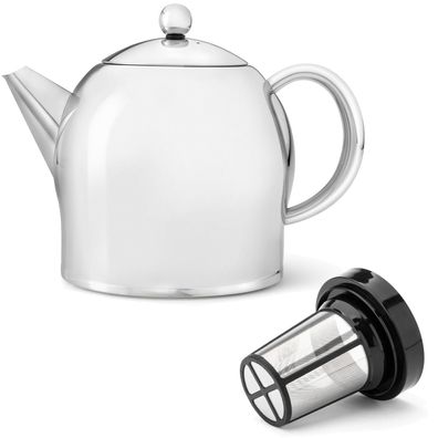 Teekanne 1.4 Liter Edelstahl Glanz doppelwandig Teebereiter Kanne & Filter-Sieb