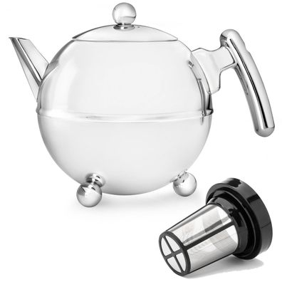 Teekanne 0.75 Liter Edelstahl Glanz doppelwandig Teebereiter Kanne & Filter-Sieb