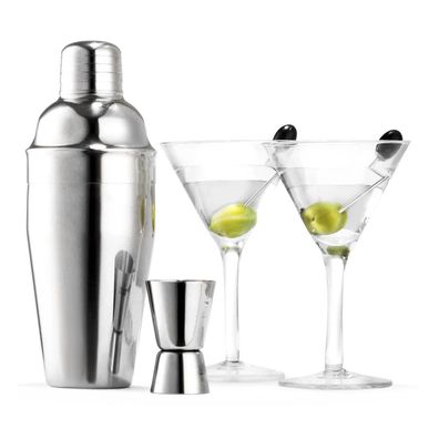 Martini Set Bar Set 7-tlg. 2 Gläser Shaker Mixer Barmaß & Serviertablett Ø 35 cm