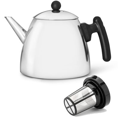 Teekanne 1.2 Liter Teebereiter Edelstahl doppelwandig Griff schwarz & Tee-Filter