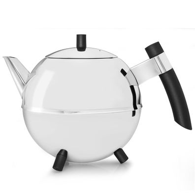 Teekanne 1.2 L Edelstahl doppelwandig Design Kanne Teekessel Teebereiter silber