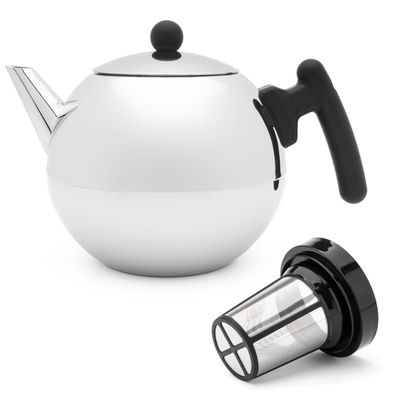 Teekanne 1.2 L Edelstahl Glanz doppelwandig Kanne Teebereiter & Tee-Filter-Sieb
