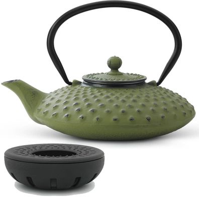 Asia Teekannen Set 0.8 L grün Gusseisen Stövchen Teewärmer Guss Teeservice Sieb