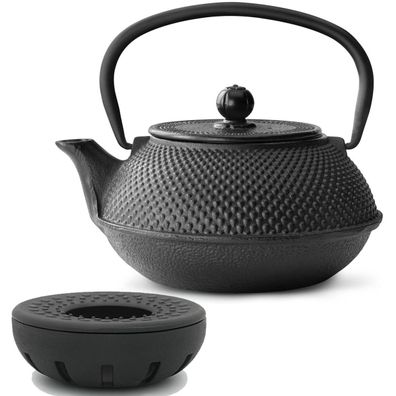 Asia Teekannen Set Gusseisen 0.8 Liter schwarz Guss Stövchen Teeservice Tee-Sieb