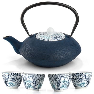 Asia Tee Set Teekanne 1.2 Liter Gusseisen Teeservice 4 Porzellan Becher Tee-Sieb