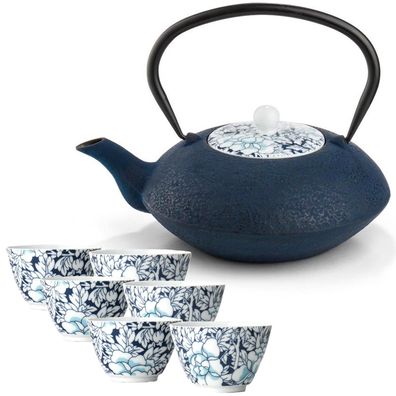 Asia Tee Set Teekanne 1.2 Liter Gusseisen Teeservice 6 Porzellan Becher Tee-Sieb