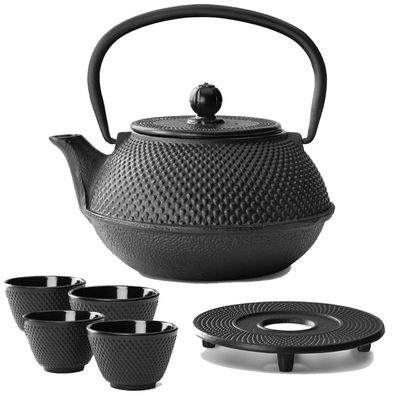 Asia Tee Set 0.8 L Teekanne Gusseisen 4 Becher Untersetzer Teeservice & Tee-Sieb