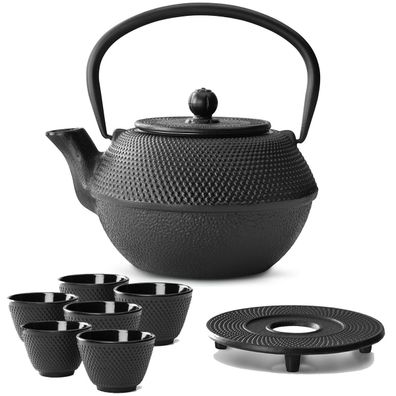 Asia Tee Set 1.1 L Teekanne Gusseisen 6 Becher Untersetzer Teeservice & Tee-Sieb