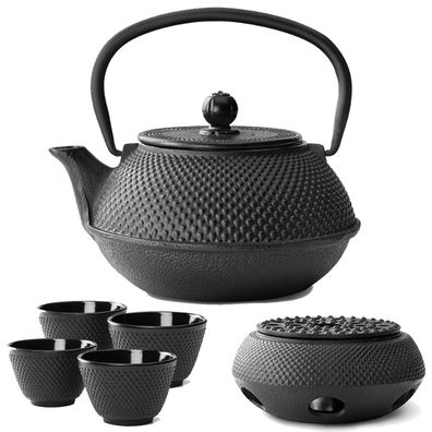 Asia Tee Set 0.8 Liter Teekanne Gusseisen 4 Becher Teewärmer Teeservice Tee-Sieb