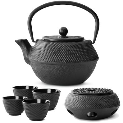 Asia Tee Set 1.1 Liter Teekanne Gusseisen 4 Becher Teewärmer Teeservice Tee-Sieb