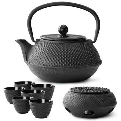 Asia Tee Set 0.8 Liter Teekanne Gusseisen 6 Becher Teewärmer Teeservice Tee-Sieb