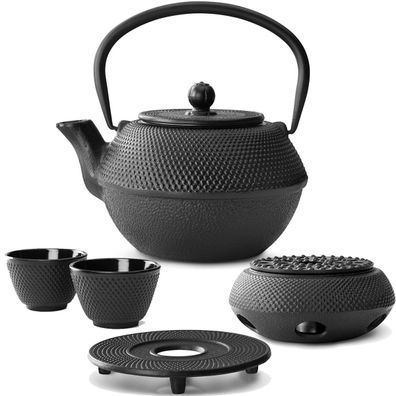 Asia Tee Set 1.1 L Teekanne Gusseisen 2 Becher Teewärmer Untersetzer & Tee-Sieb