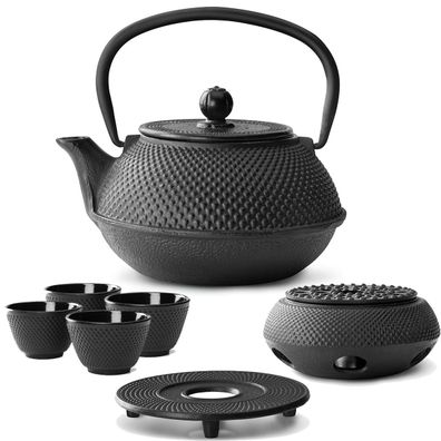 Asia Tee Set 0.8 L Teekanne Gusseisen 4 Becher Teewärmer Untersetzer & Tee-Sieb