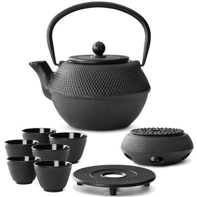 Asia Tee Set 1.1 L Teekanne Gusseisen 6 Becher Teewärmer Untersetzer & Tee-Sieb