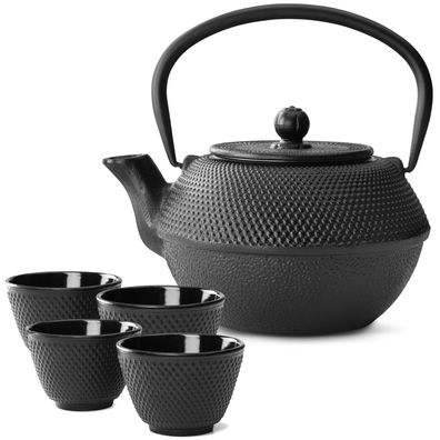 Asia Teekannen Set 1.1 Liter Gusseisen 4 Teebecher Teeservice schwarz & Tee-Sieb
