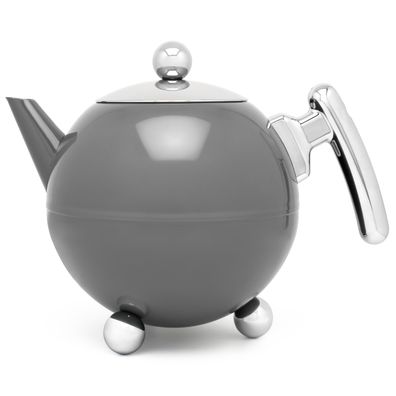 Teekanne Edelstahl grau 1.2 Liter Isolier-Kugel-Kanne doppelwandiger Teebereiter