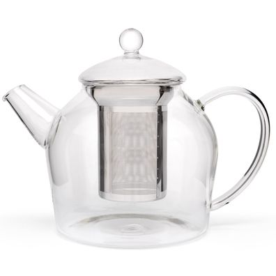 Glas Teekanne 1.2 Liter einwandig Glaskanne Kanne mit Edelstahl-Teefilter-Sieb