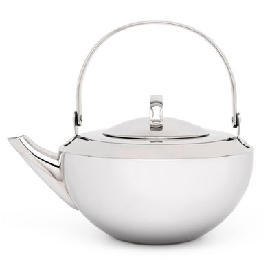 Design Teekanne 0.8 Liter Edelstahl glänzend einwandig halbrunde Kanne Teefilter