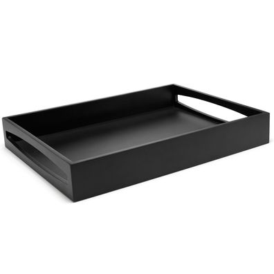 Holz Tablett 40x30 cm eckig schwarz 2 Seiten-Griffe Serviertablett Küchentablett