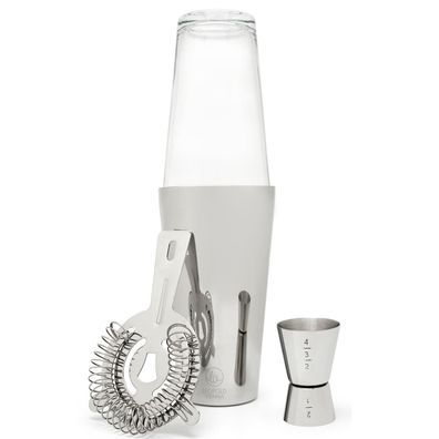 Cocktail-Shaker Set 700 ml 4-teilig Edelstahl Glas Bar-Mixer Barset & Maßbecher