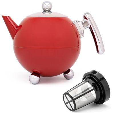 Teekanne 1.2 Liter rot Edelstahl doppelwandig Edelstahlkanne mit Tee-Filter-Sieb