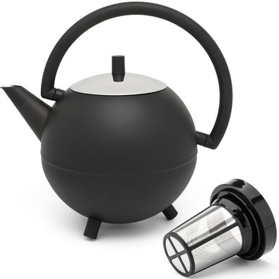 Edelstahl Teekanne 1.2 Liter & Teefilter-Sieb-Aufsatz Kugelkanne Edelstahlkanne