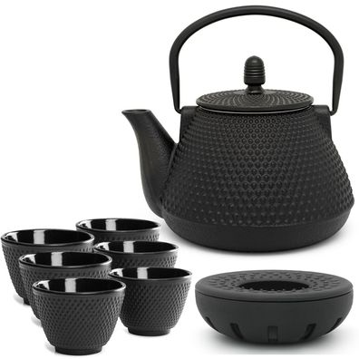 Gusseisen Teekannen Set 0.8 Liter Set Teeservice 6 Teebecher Stövchen Tee-Filter