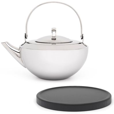 Edelstahl Teekanne 0.8 L einwandig Design Kanne Teefilter & Untersetzer schwarz