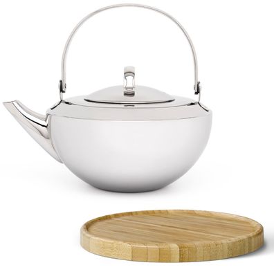 Edelstahl Teekanne 0.8 L einwandig Design Kanne & Teefilter & Untersetzer braun