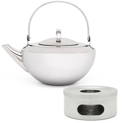 Edelstahl Teekanne 0.8 L einwandig Kanne & Teefilter mit Stövchen für 1 Teelicht