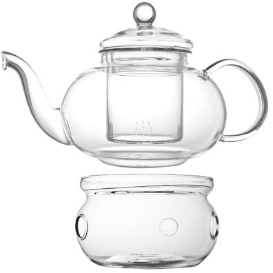 Glas Teekanne 0.5 Liter Glaskanne einwandig Teewärmer Glas-Stövchen & Glasfilter